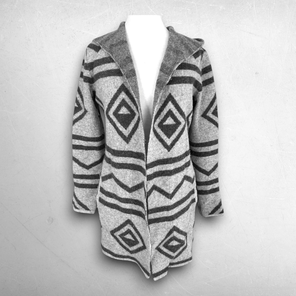 Toad&Co Merino Diamond Hoodie Women S Gray Boiled Lambswool Cardigan Jacket Coat